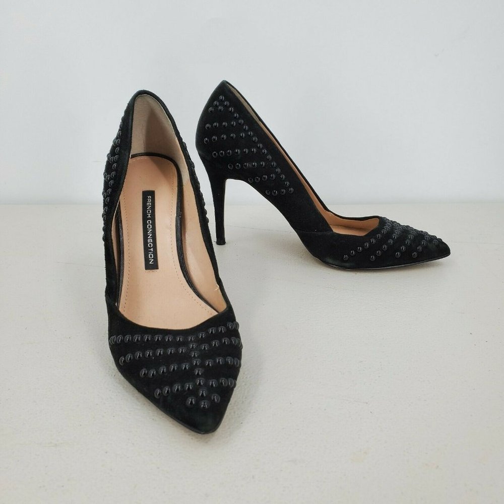 French Connection Women's Calista Studs Dress Heels Black Suede Size 9
